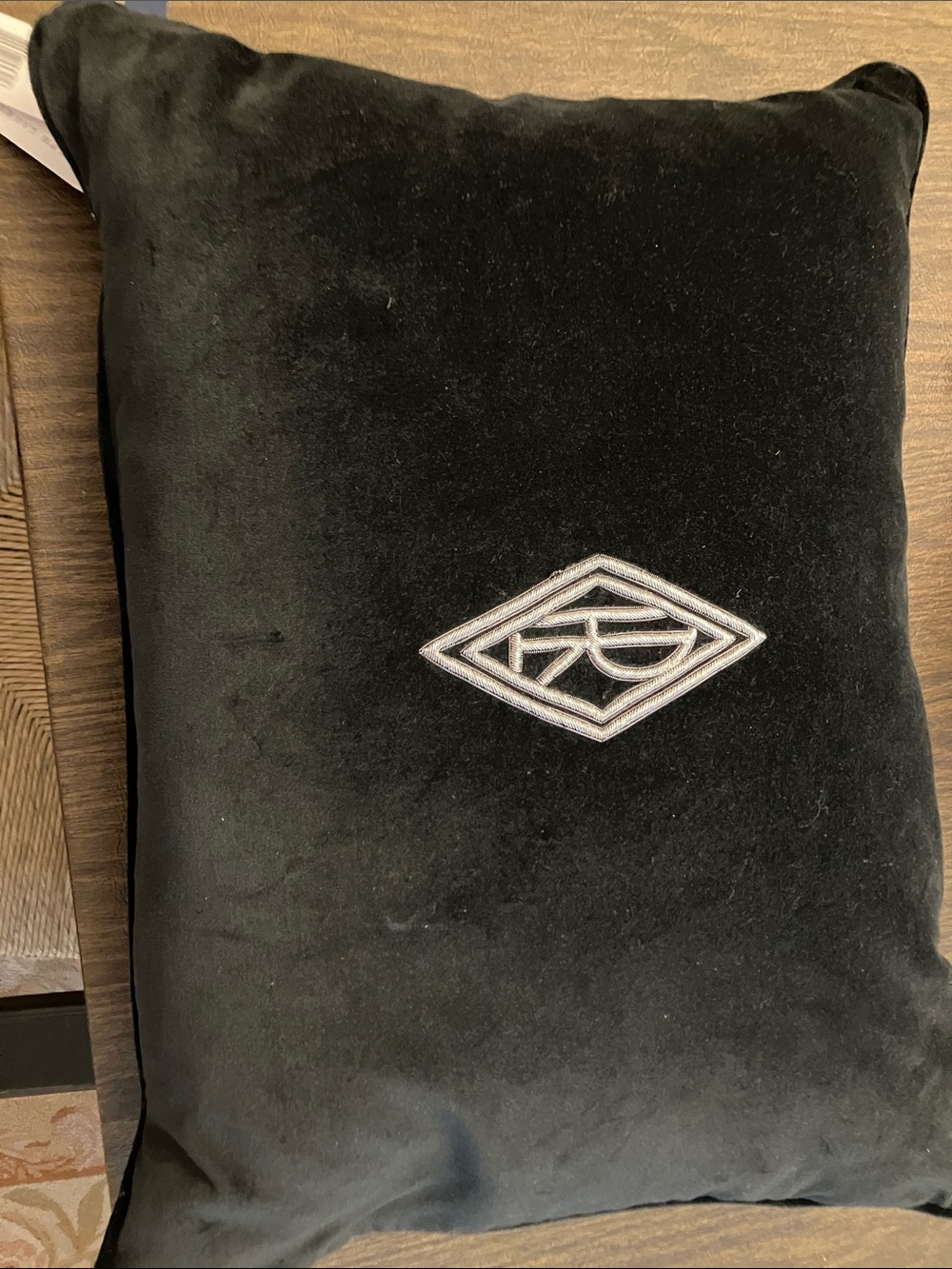 Ralph Lauren Black Velvet Pillow with Silver Emblem